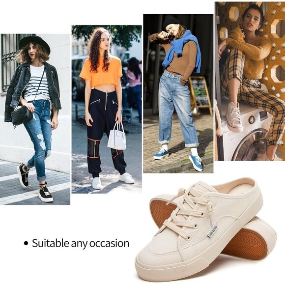 🆕Beige Canvas Mules for Women Slip On Backless Sneakers Summer Closed Toe Shoes - Picture 2 of 9